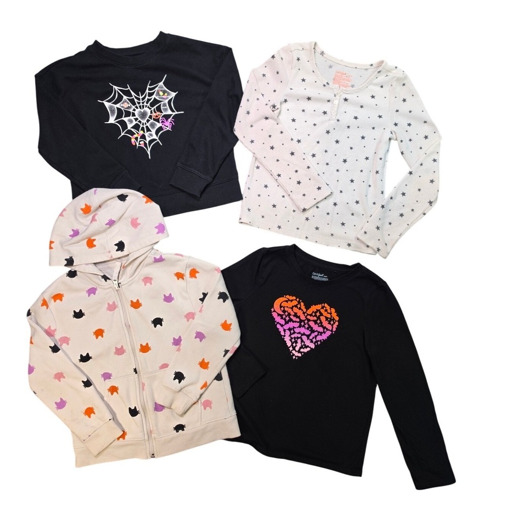 Cat & Jack Girls 6/7 Halloween Clothing Lot Hoodie Sweatshirts Tops 4 Pc